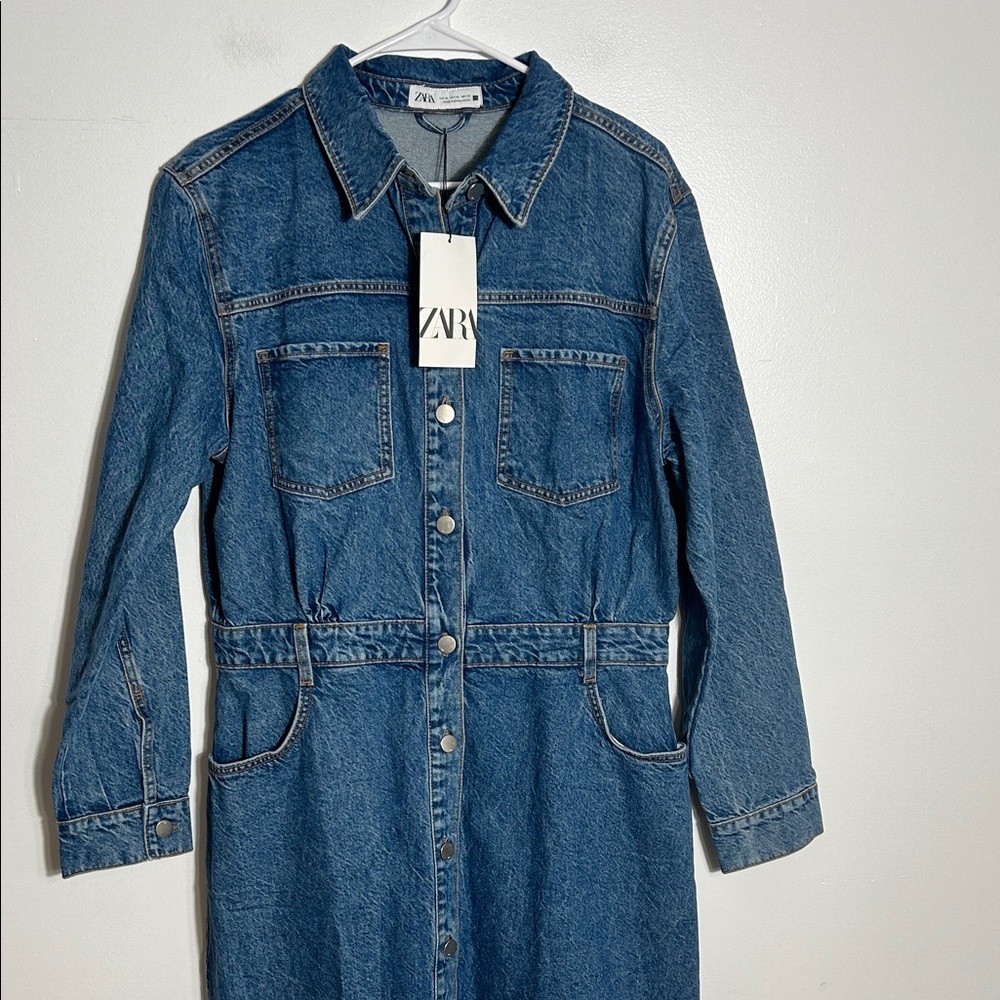 Zara Blue Denim Button-Front Dress XL - Picture 2 of 7